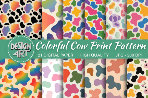 Colorful Cow Print Pattern Digital Paper