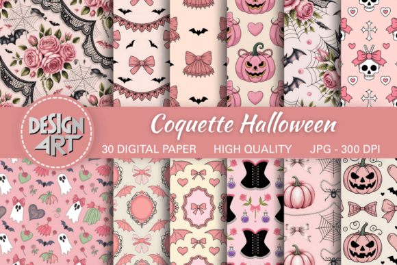 Coquette Halloween Seamless Pattern Pink