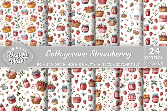 Cottagecore Strawberry Picnic Pattern: A Versatile Digital Design for Cozy Country Projects