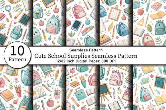Cute School Supplies Seamless Pattern – Creative Uses for Designers and Crafters