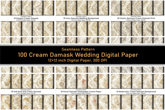 Discover the Elegance of Cream Damask Wedding Digital Paper