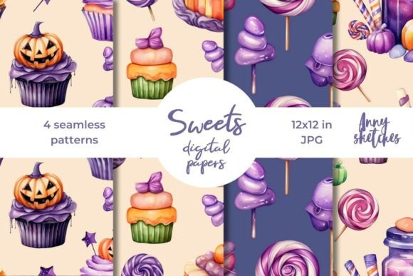 Halloween Sweets Digital Paper Seamless Pattern