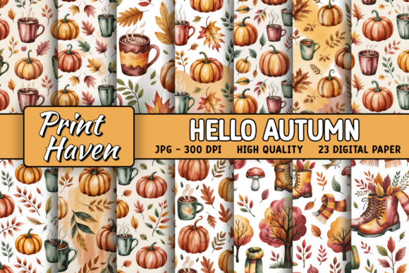 Hello Autumn Watercolor Digital Paper: A Beautiful, Versatile Design for Creative Projects