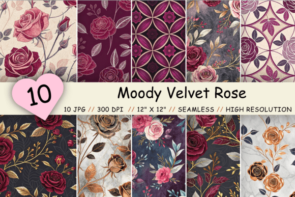 Moody Velvet Rose Seamless Pattern – Deep Burgundy Charcoal Luxury Florals for Creative Projects