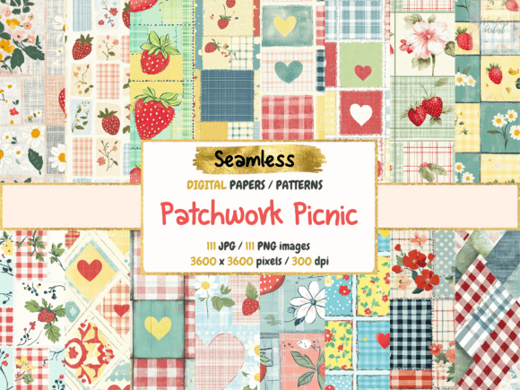 Patchwork Picnic Seamless Digital Papers: A Nostalgic Design Asset for Creative Projects
