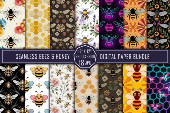 Seamless Bees Honey Digital Paper Bundle: A Creative Asset for Designers and Crafters