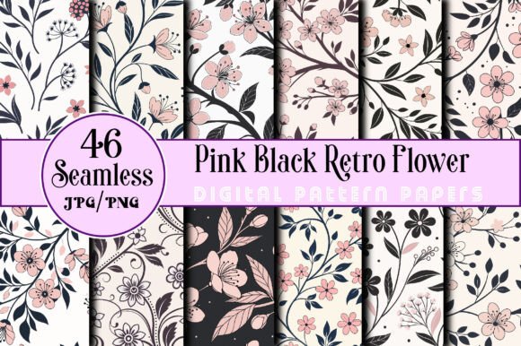 Seamless Pink Black Retro Flower Pattern: A Versatile Design for Creative Projects