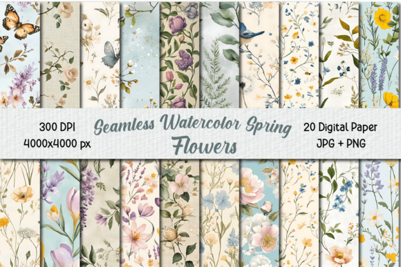 Seamless Watercolor Spring Flowers