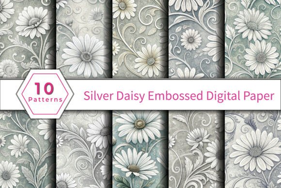 Silver Daisy Embossed Digital Paper – Elevate Your Creative Projects with Premium Design Elements