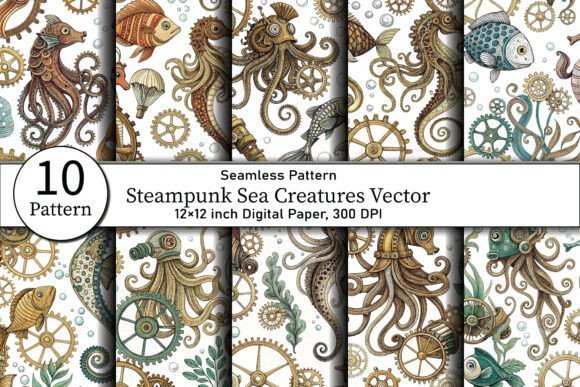 Steampunk Sea Creatures Vector: A Fusion of Fantasy and Functionality for Modern Designers