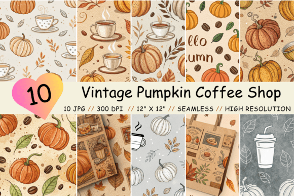 Vintage Pumpkin Coffee Digital Paper: Timeless Elegance for Creative Projects